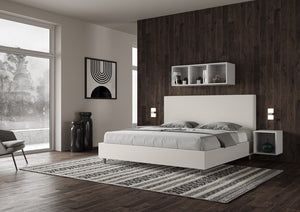 Letto matrimoniale king size senza rete imbottito 200x210 similpelle bianco Focus