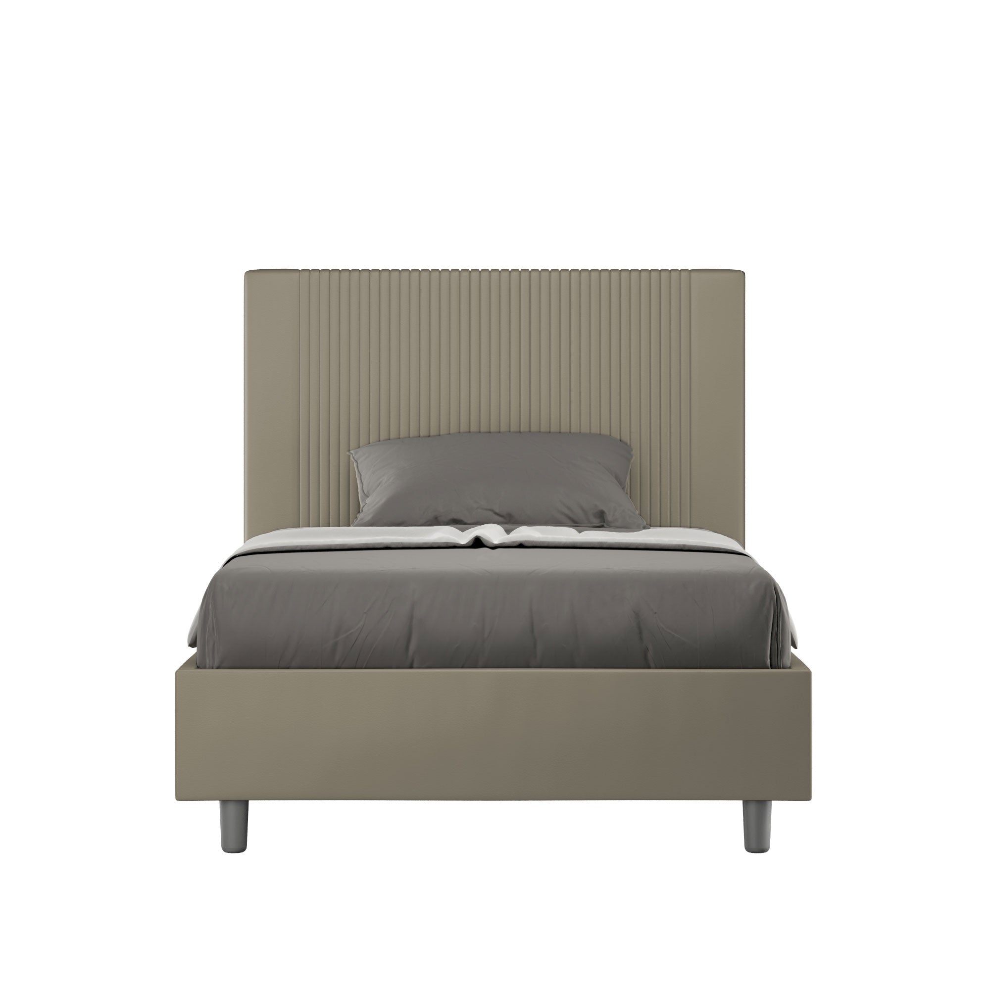 Letto una piazza e mezza contenitore imbottito 120x190 similpelle cappuccino Goya