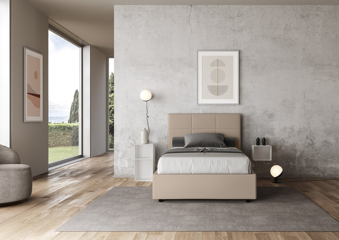 Letto una piazza e mezza con rete imbottito 120x210 similpelle tortora Mika