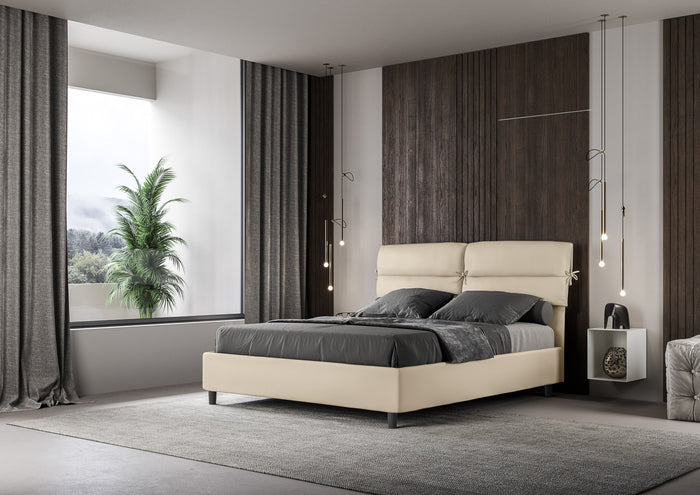 Letto matrimoniale con rete imbottito 160x190 similpelle tortora Nandy