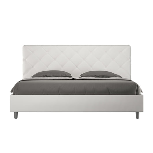 Letto matrimoniale king size con rete imbottito 180x200 similpelle bianco Priya