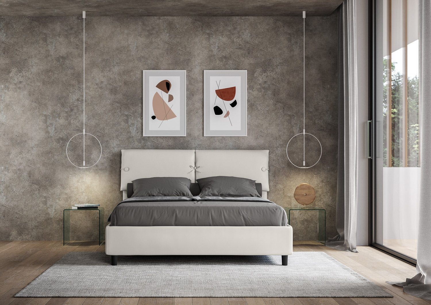 Letto matrimoniale senza rete imbottito 160x210 similpelle bianco Sleeper