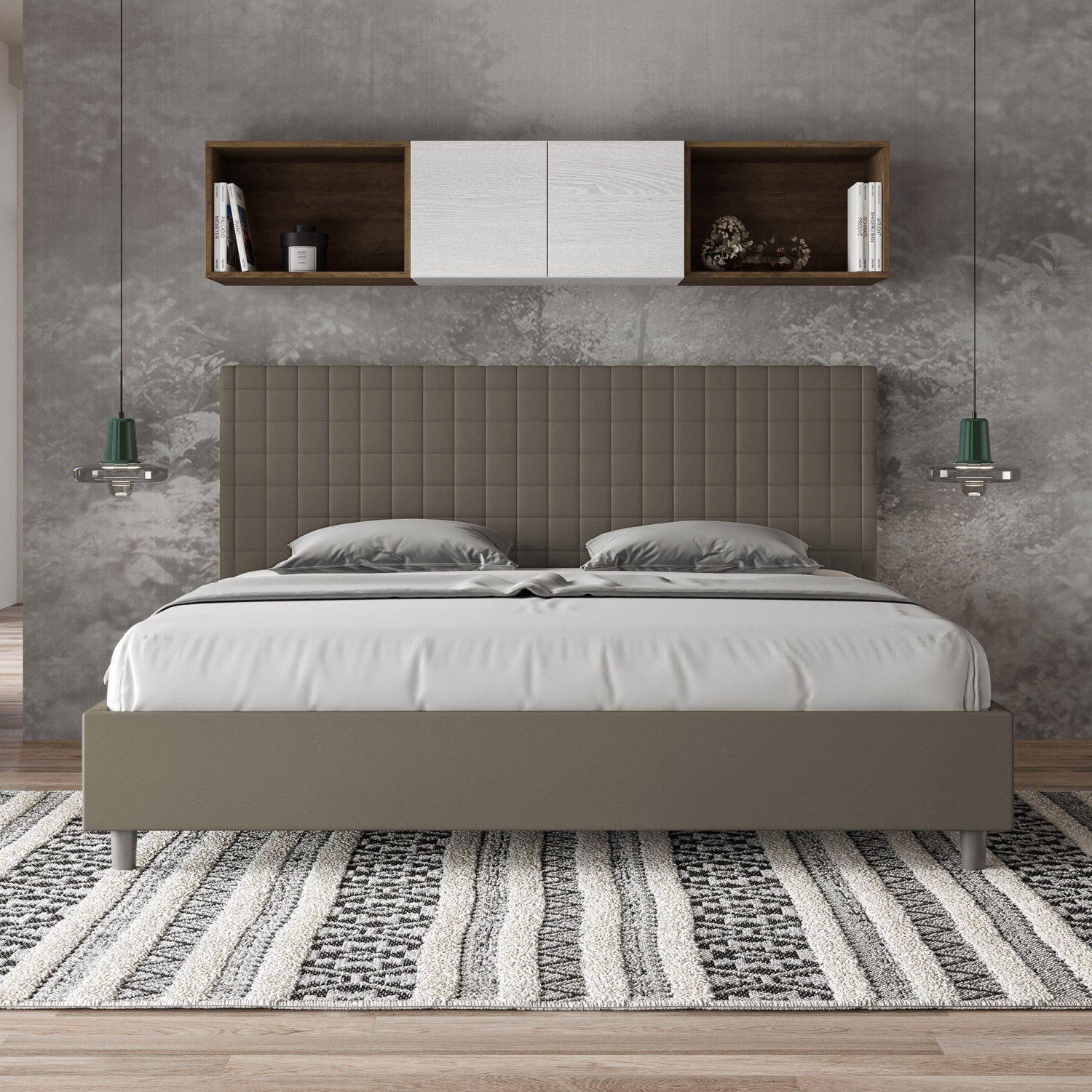 Letto matrimoniale king size con rete imbottito 180x200 similpelle cappuccino Sunny