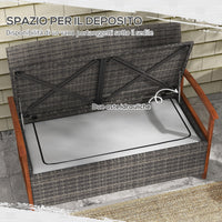 Divano da Giardino 2 Posti con Spazio Portaoggetti e Cuscini 127.5x64x81 cm in Rattan e Acciaio