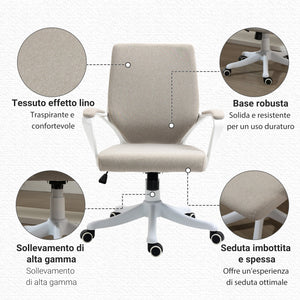 Sedia Operativa Ergonomica Regolabile Funzione Dondolo Beige e Bianco