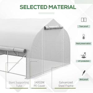 Serra a Tunnel con Porta e 8 Finestre Avvolgibili 4x3m Rivestimento in PE Bianco