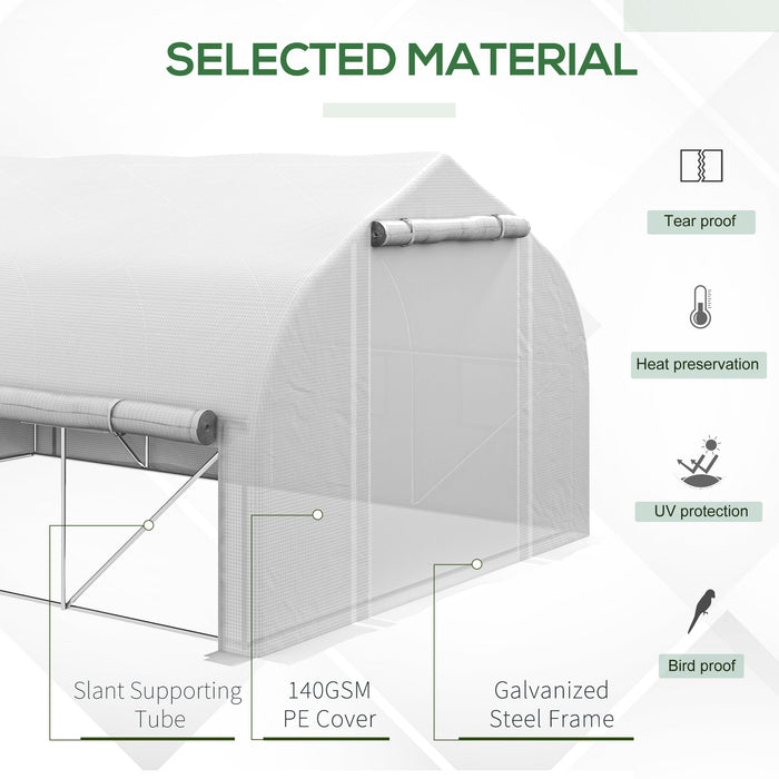 Serra a Tunnel con Porta e 8 Finestre Avvolgibili 4x3m Rivestimento in PE Bianco