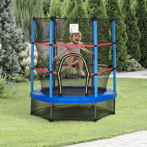 Trampolino Tappeto Elastico per Bambini da 3 Anni con Rete di Protezione e Corde Bungee  Ø140x160 cm  Blu