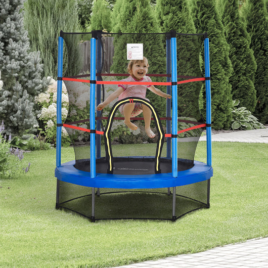 Trampolino Tappeto Elastico per Bambini da 3 Anni con Rete di Protezione e Corde Bungee  Ø140x160 cm  Blu