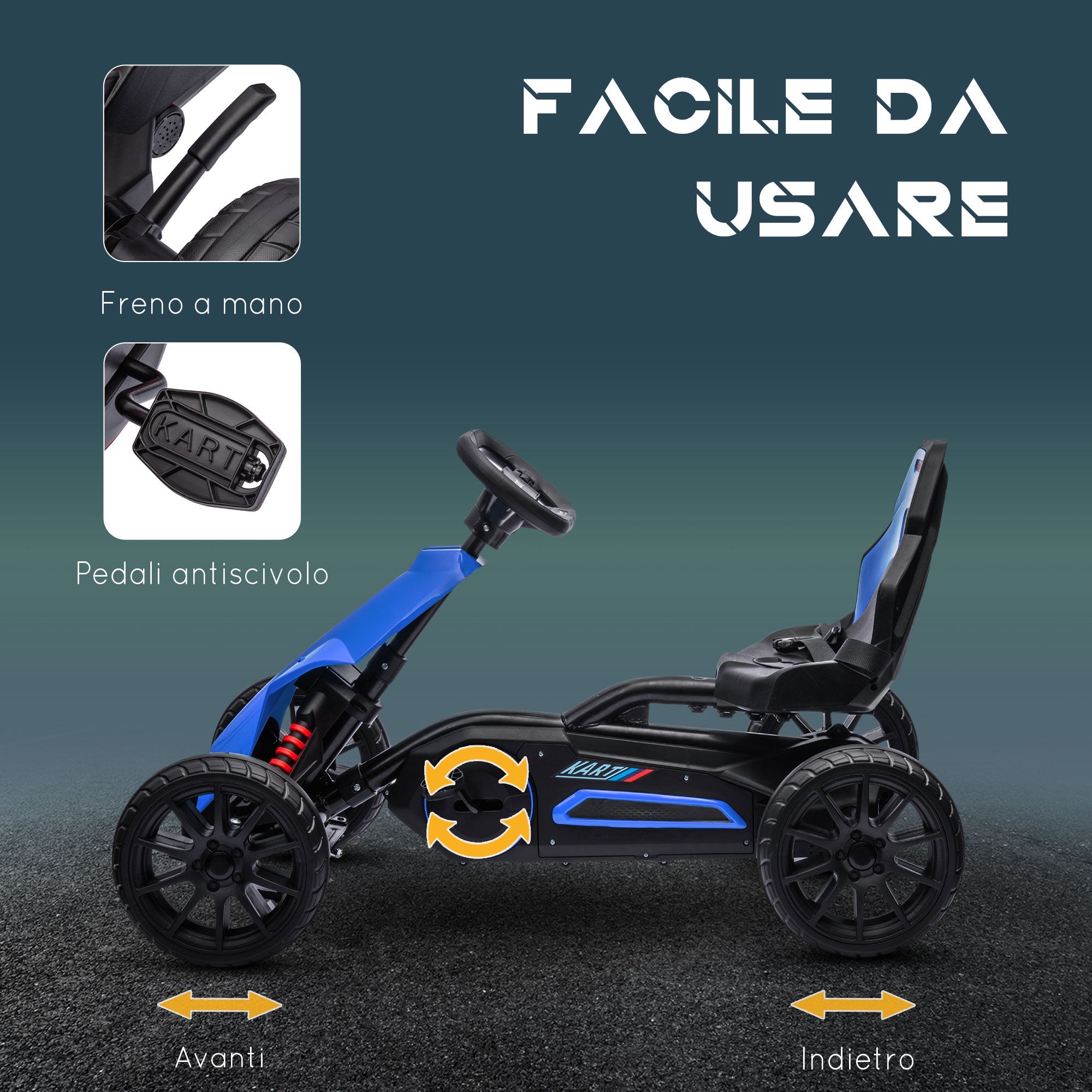 Go Kart a Pedali per Bambini 100x58x58,5 cm Ruote in EVA Blu