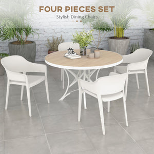 Set 4 Sedie da Giardino  Impilabili con Braccioli e Schienale Alto 56x54,5x77,5 cm in Plastica Bianco