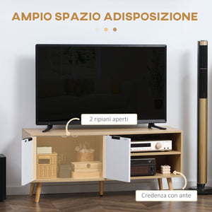 Mobile TV 46” Max 2 Ripiani 2 Ante 110x39x48,8 cm in Truciolato Bianco e Legno Naturale