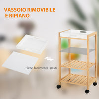 Carrello da Cucina 40x30x76 cm in MDF e Legno di Pino Bianco e Marrone