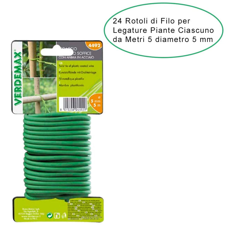 24 rotoli di filo per legature da giardino & orto ciascuno diametro 5 mm metri 5