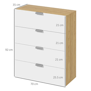 Cassettiera 4 Cassetti 70x35x92 cm in Truciolato Bianco