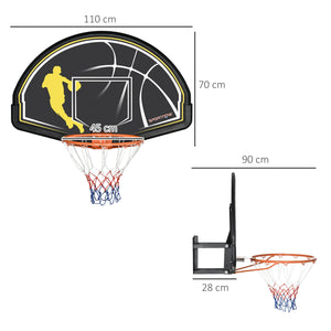 Canestro Basket per Bambini e Adulti 110x90x70 cm  in Acciaio e PE Nero e Giallo