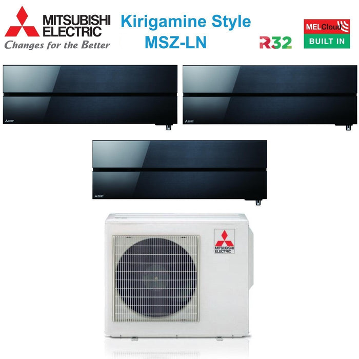 Climatizzatore Condizionatore Mitsubishi Electric Trial Split Inverter serie Kirigamine Style MSZ-LN 9+12+12 con MXZ-3F68VF Onyx Black R-32 Wi-Fi Integrato Colore Nero 9000+12000+12000