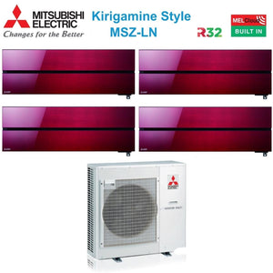 Climatizzatore Condizionatore Mitsubishi Electric Quadri Split Inverter serie Kirigamine Style MSZ-LN 9+9+12+12 con MXZ-4F72VF Ruby Red R-32 Wi-Fi Integrato Colore Rosso 9000+9000+12000+12000