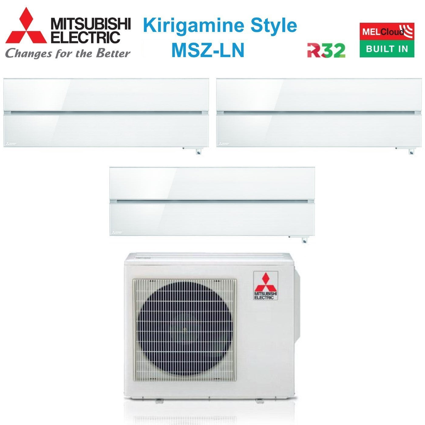 Climatizzatore Condizionatore Mitsubishi Electric Trial Split Inverter serie Kirigamine Style MSZ-LN 9+12+12 con MXZ-3F68VF Pearl White R-32 Wi-Fi Integrato Colore Bianco Perla 9000+12000+12000