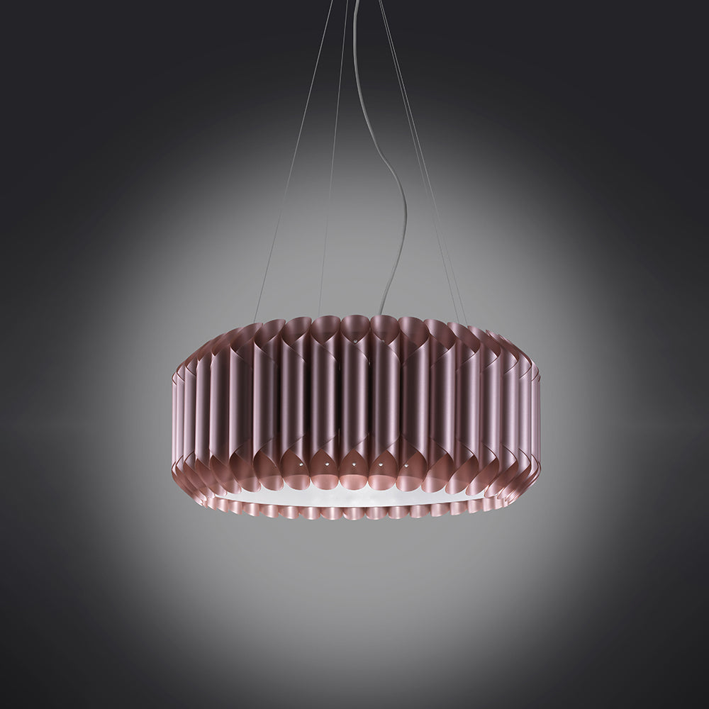 Lampadario Moderno 5 Luci Louise In Polilux Rosa Metallico Made In Italy