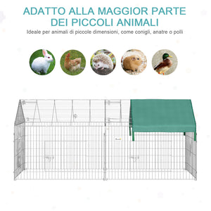 Recinto Recinzione per Animali Domestici 220x103x103 cm con Copertura in Acciaio