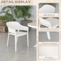 Set 4 Sedie da Giardino  Impilabili con Braccioli e Schienale Alto 56x54,5x77,5 cm in Plastica Bianco