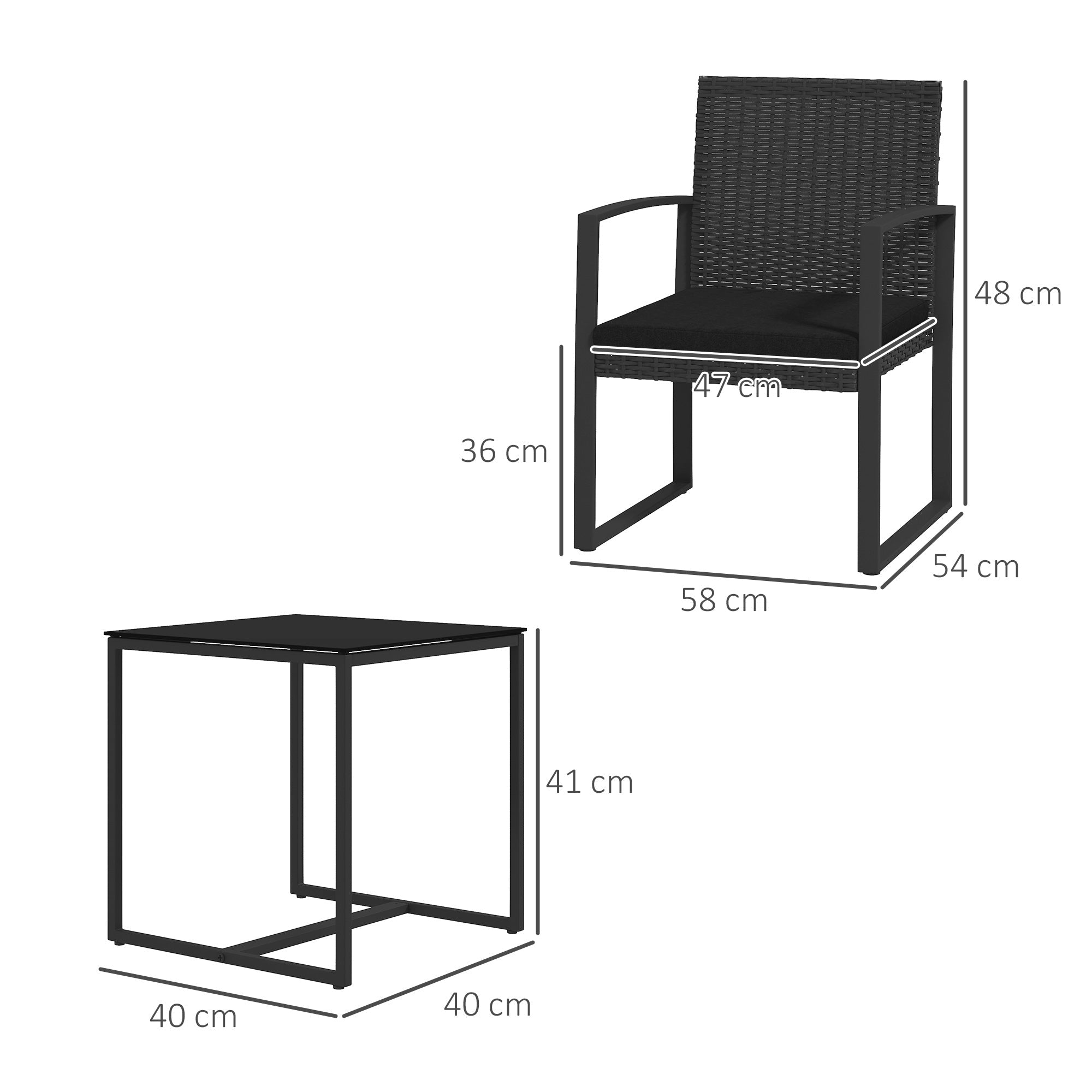 Set Tavolino e 2 Sedie da Giardino  Effetto Rattan Nero