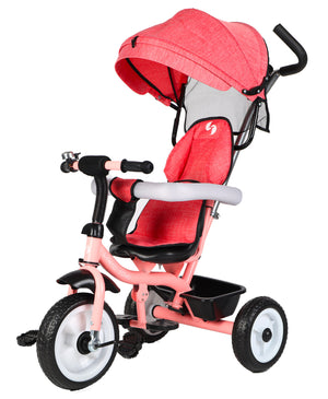 Triciclo Passeggino per Bambini 69x49x98 cm con Parasole e Campanellino Trico Funny Rosa