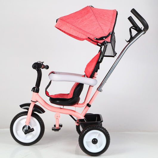 Triciclo Passeggino per Bambini 69x49x98 cm con Parasole e Campanellino Trico Funny Rosa