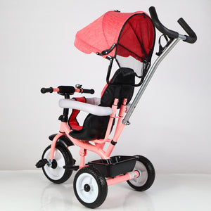 Triciclo Passeggino per Bambini 69x49x98 cm con Parasole e Campanellino Trico Funny Rosa