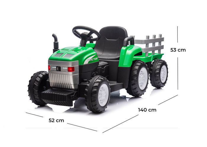 Trattore Elettrico per Bambini 12V con Rimorchio Verde