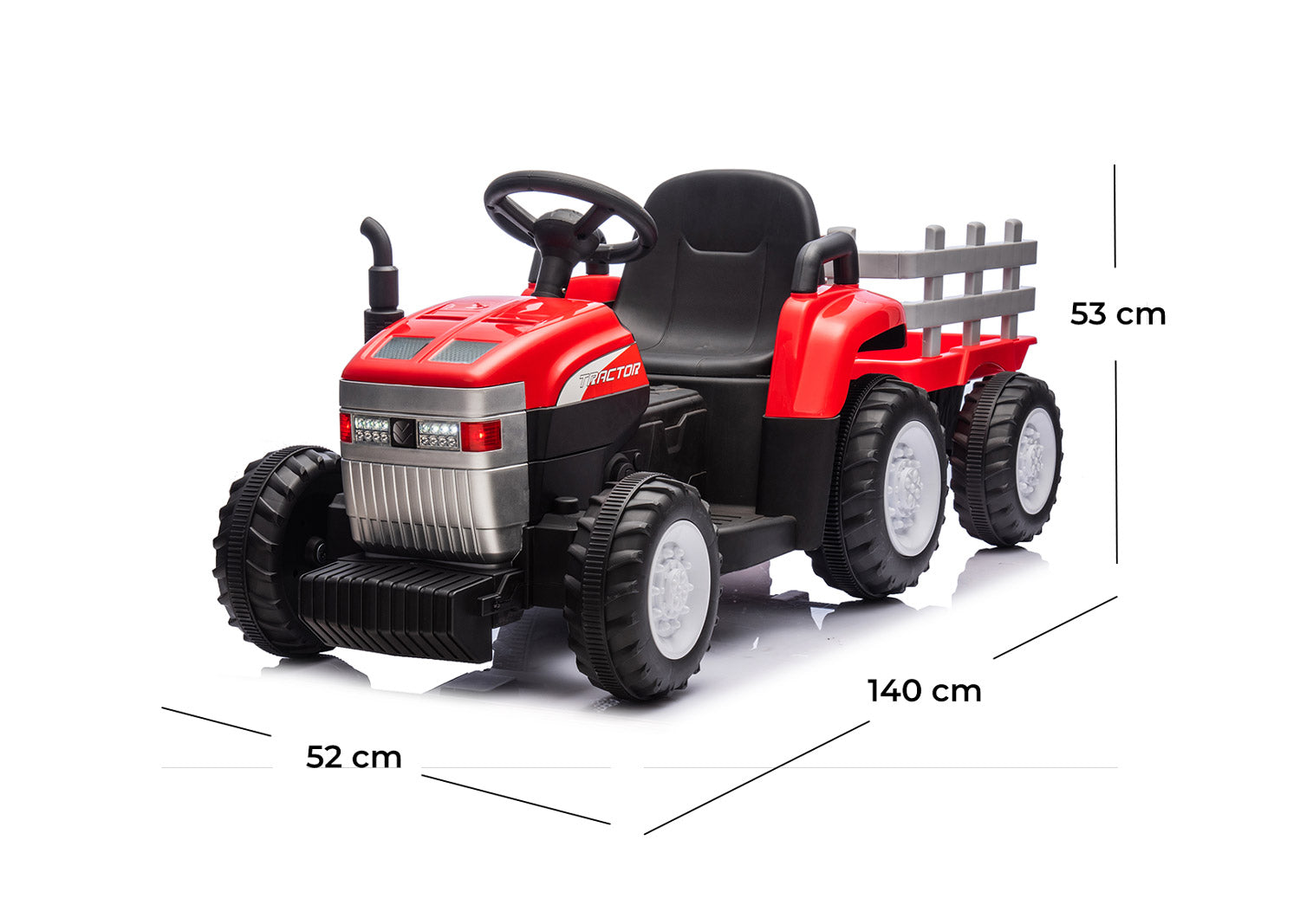 Trattore Elettrico per Bambini 12V con Rimorchio Rosso