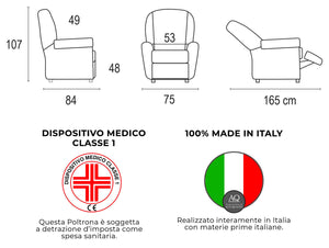 Poltrona Alzapersona Elettrica 2 Motori 75x107x84 cm in Tessuto Dispositivo Medico 1 Grigio