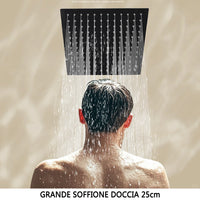 AICA ITALY Sistema Doccia con Miscelatore Termostatico a 38℃ e Soffione Quadrato 25x25cm Altezza Regolabile 75-128cm nero