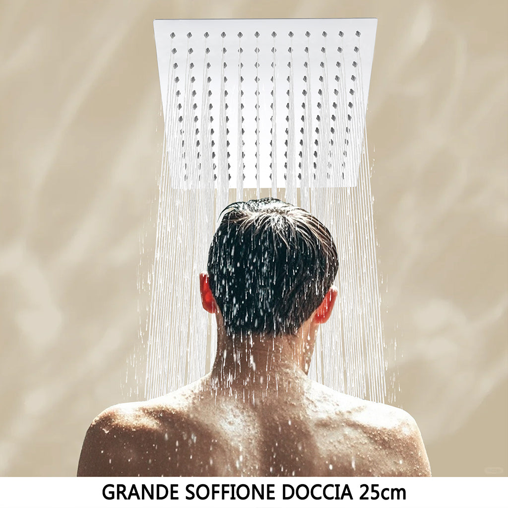 AICA ITALY Sistema Doccia con Miscelatore Termostatico a 38℃ e Soffione Quadrato 25x25cm Altezza Regolabile 75-128cm Cromo