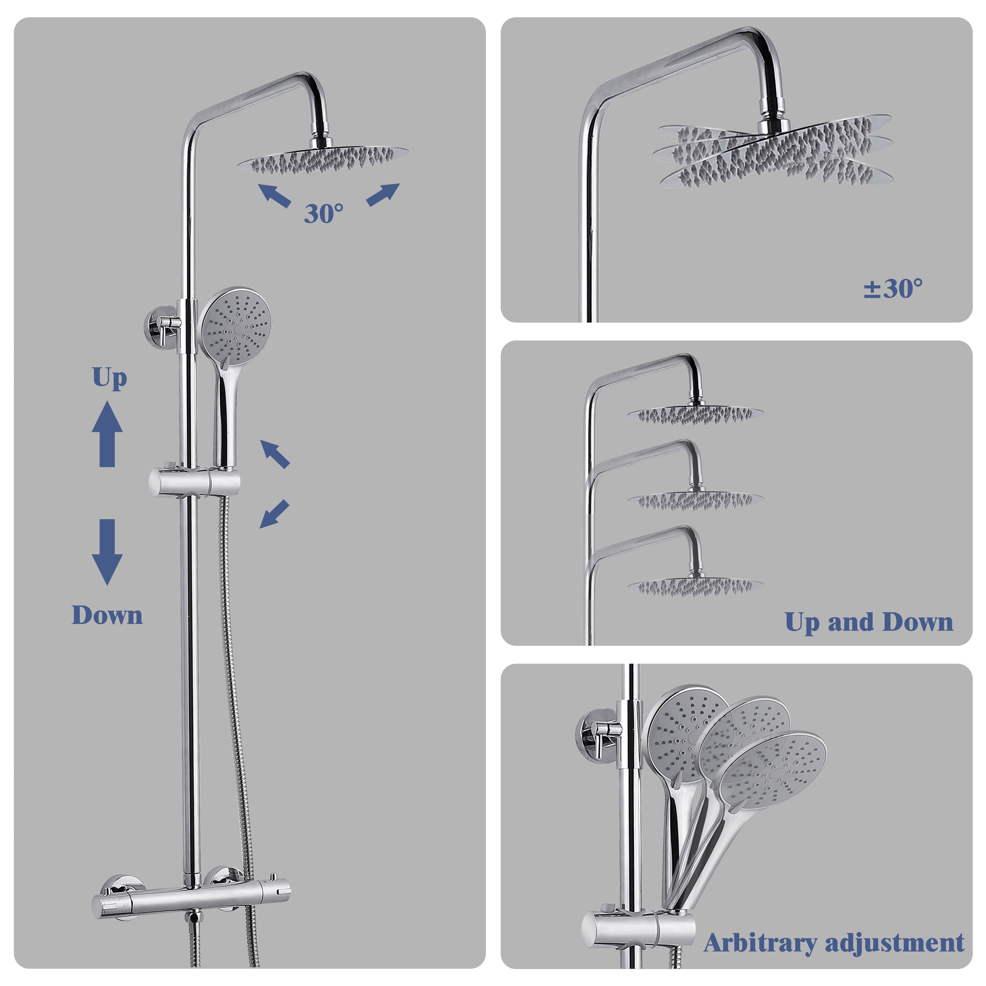 AICA ITALY Sistema Doccia con Miscelatore Termostatico a 38℃, Soffione Doccia Tondo in Acciaio Inox Altezza Regolabile 80-116cm Cromo