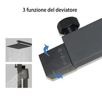 AICAIT Colonna Doccia Termostatica Nera, 20x20cm Doccia Testa e Alta Pressione Doccetta Set Doccia con Miscelatore