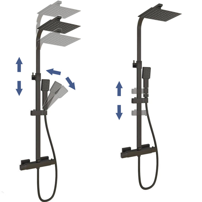 AICAIT Colonna Doccia Termostatica Nera, 20x20cm Doccia Testa e Alta Pressione Doccetta Set Doccia con Miscelatore