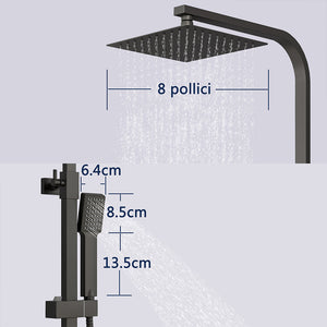 AICA Set Doccia Completo Nero con Soffione, Doccetta, Rubinetto e Saliscendi Quadrati, Miscelatore Termostatico Doccia