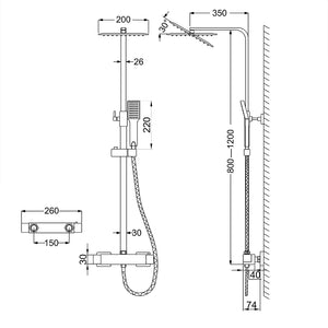 AICA Colonna Doccia con Miscelatore Termostatico, Sistema Doccia Antiscottatura, Set Doccia con Soffione 20x20cm Nero