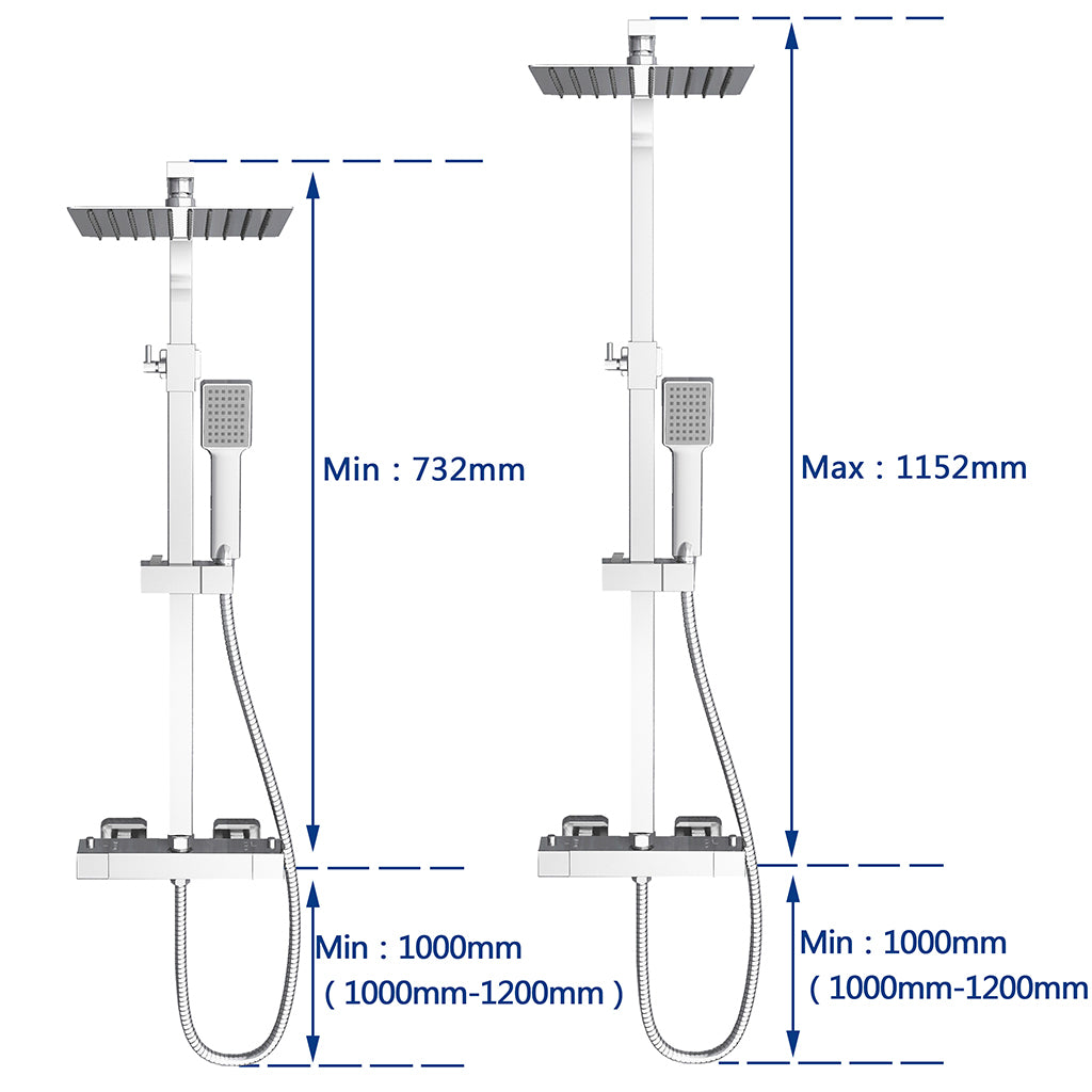 AICA ITALY Sistema Doccia con Miscelatore Termostatico a 38℃ e Soffione Quadrato Altezza Regolabile 73-115cm Cromo