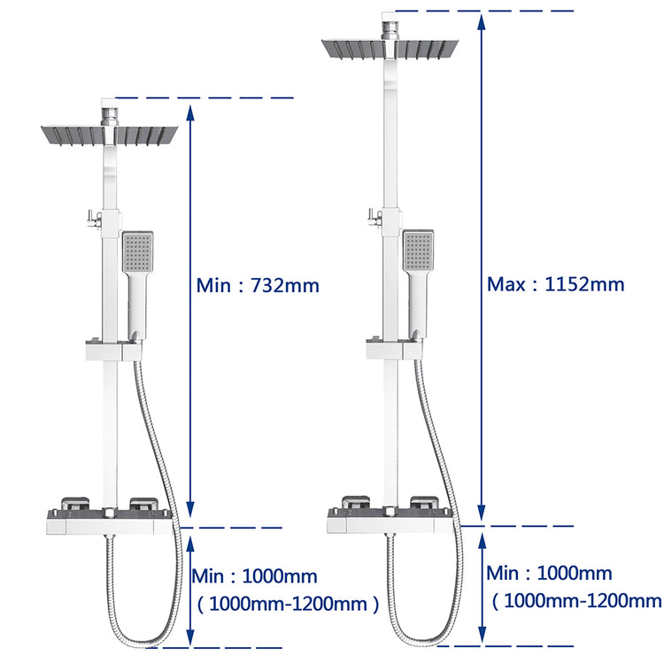 AICA ITALY Sistema Doccia con Miscelatore Termostatico a 38℃ e Soffione Quadrato Altezza Regolabile 73-115cm Cromo