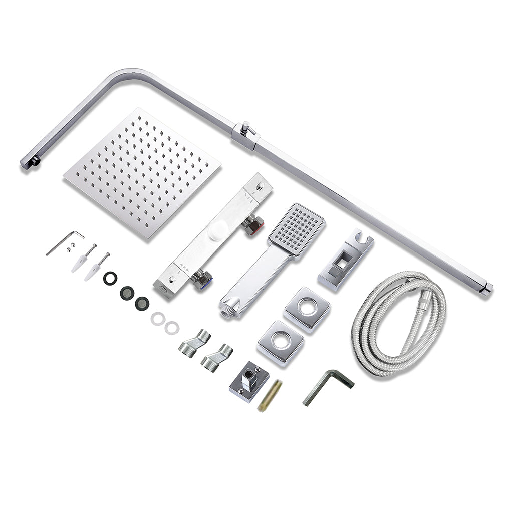 AICA ITALY Sistema Doccia con Miscelatore Termostatico a 38℃ e Soffione Quadrato Altezza Regolabile 73-115cm Cromo