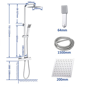 AICA ITALY Sistema Doccia con Miscelatore Termostatico a 38℃ e Soffione Quadrato Altezza Regolabile 73-115cm Cromo