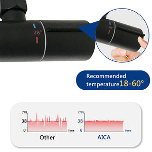 AICA Set Doccia Completo Nero con Soffione Quadrato, Doccetta, Rubinetto e Saliscendi Tondi, Miscelatore Termostatico Doccia