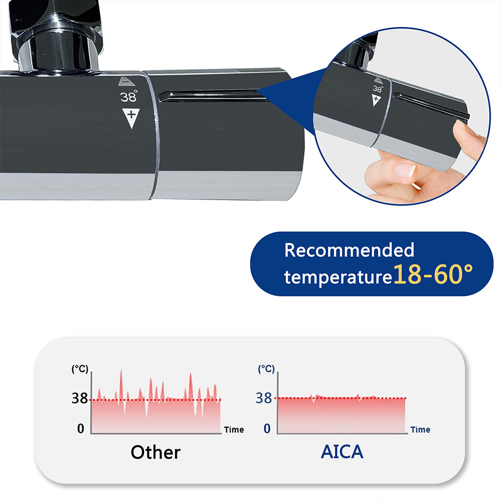 AICA Set Doccia Completo Cromo con Soffione, Doccetta, Rubinetto e Saliscendi Tondi, Miscelatore Termostatico Doccia