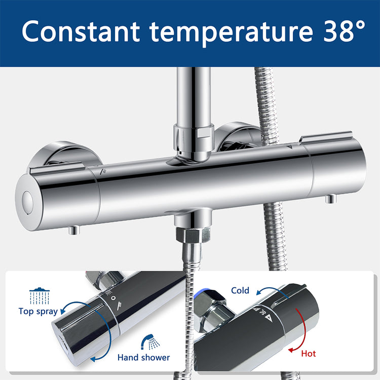 AICA ITALY Colonne Doccia Termostatiche, Sistema Doccia con Miscelatore Termostatico a 38℃ e Doccetta Quadrata 220x64mm Cromo