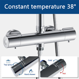 AICA Colonna Doccia con Miscelatore Termostatico, Set Doccia con Soffione Tondo 20cm e 108mm Doccetta Cromo