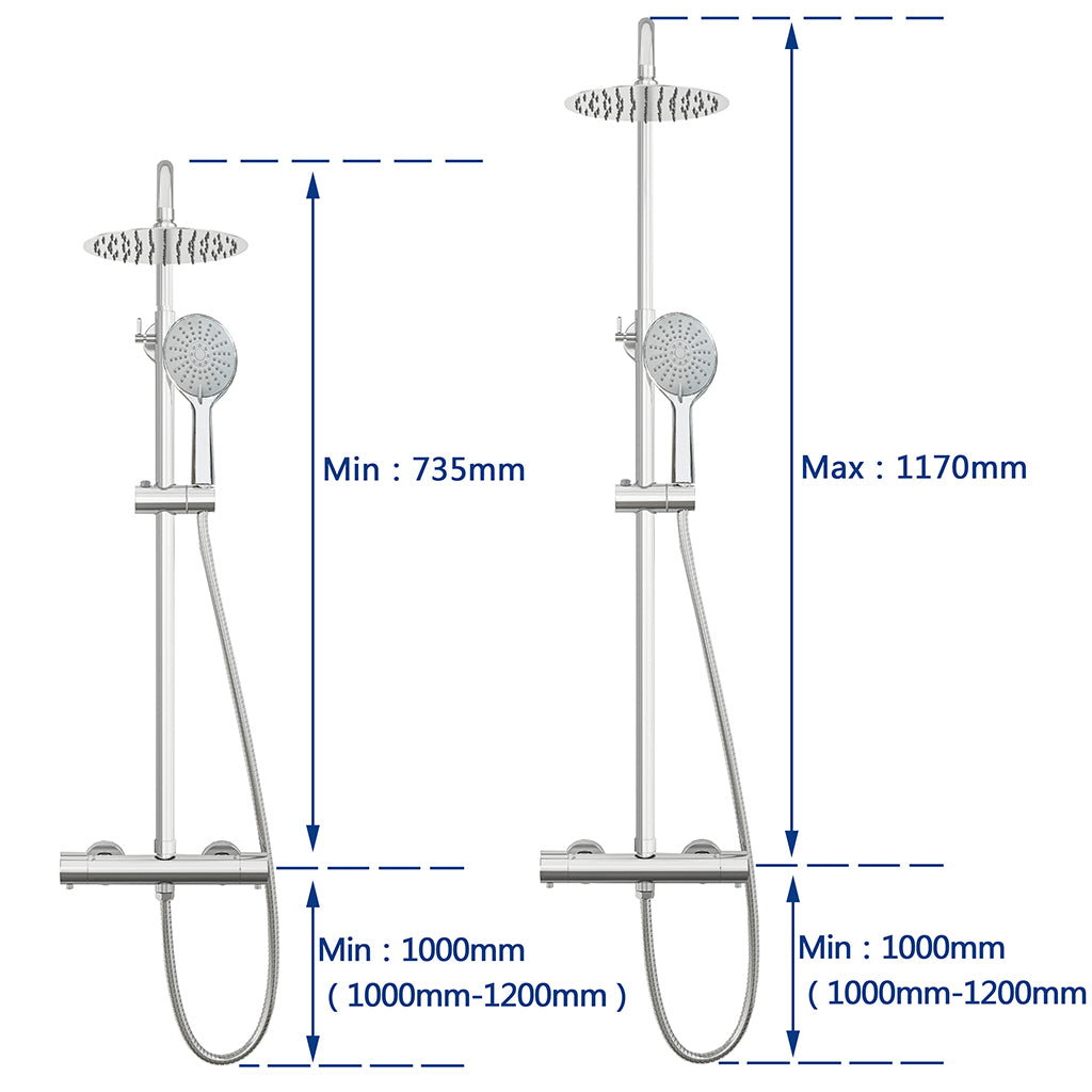 AICA ITALY Sistema Doccia con Miscelatore Termostatico a 38℃ e Doccetta Rotonda Altezza Regolabile 735-117cm Cromo