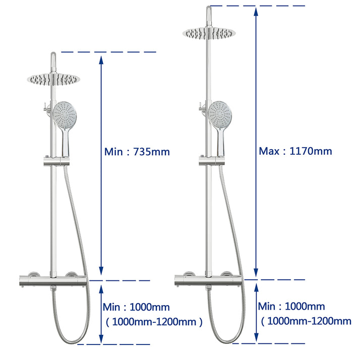 AICA ITALY Sistema Doccia con Miscelatore Termostatico a 38℃ e Doccetta Rotonda Altezza Regolabile 735-117cm Cromo